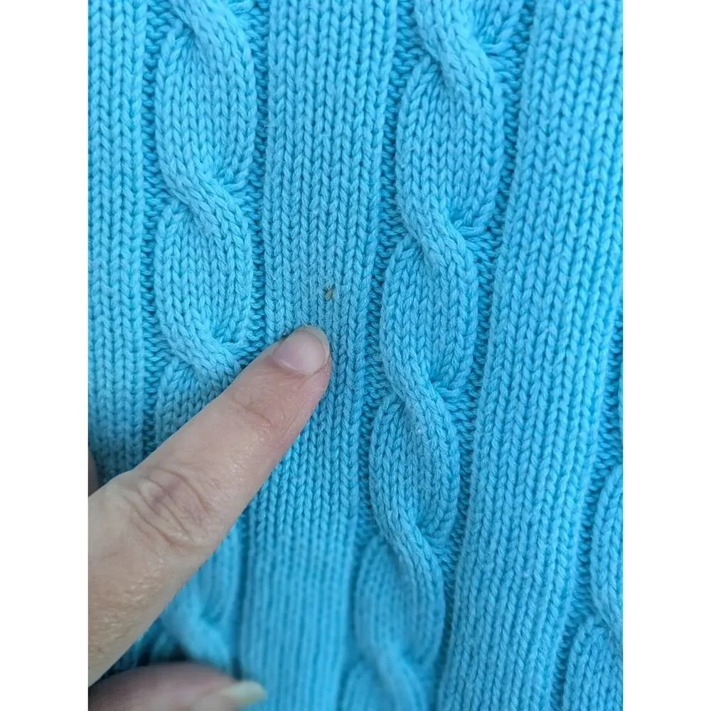 Old Navy Women's L Turquoise Blue Cable Knit V-neck Sweater Whale Logo Preppy